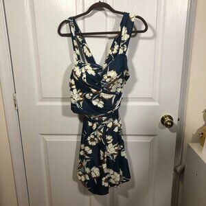 Cocopear Swimsuit Dress One Piece teal and Brown Floral  skort Bathing Suit, 4X